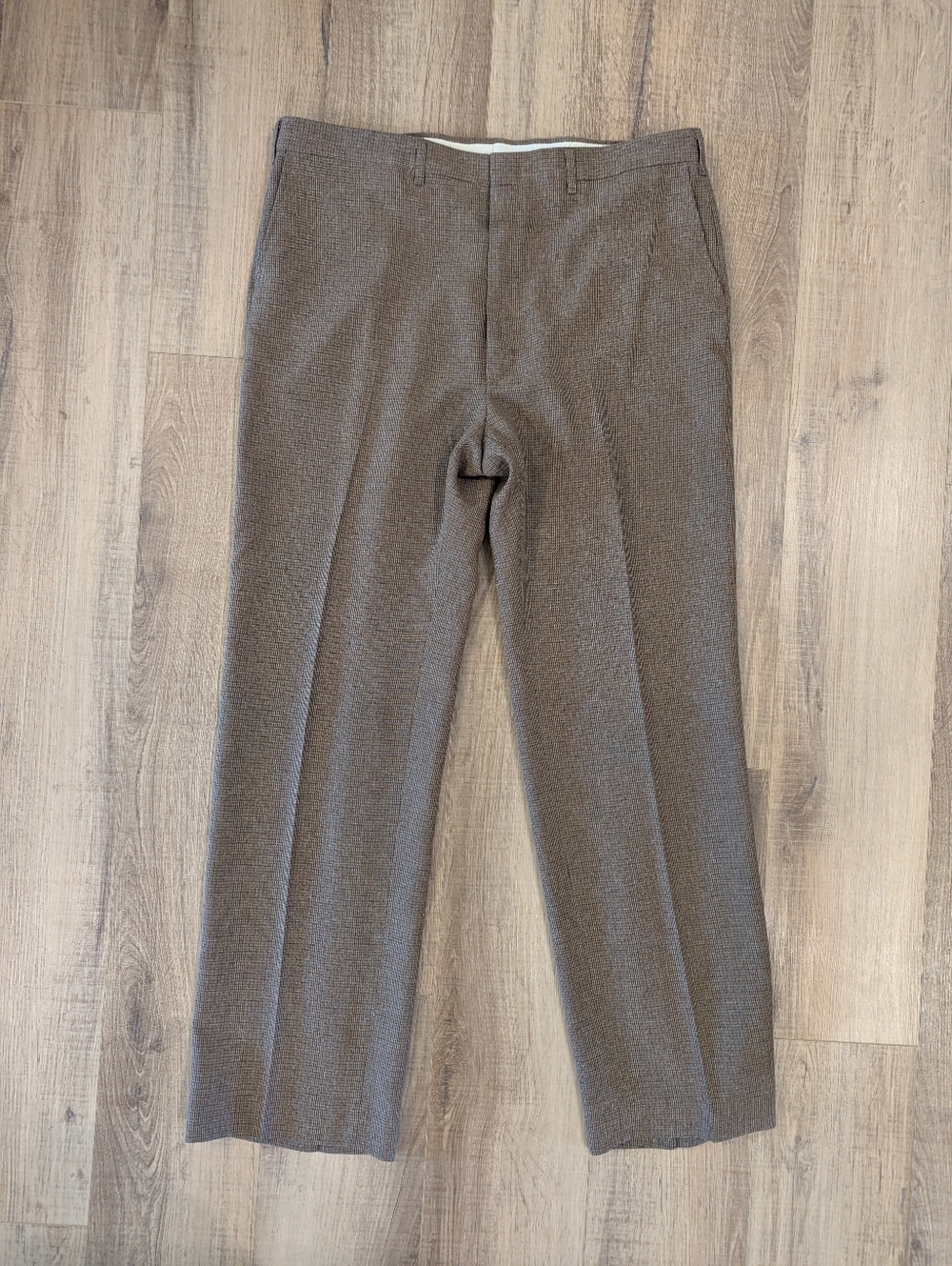 Vintage 80s Haggar Magic Stretch Dress Pants Brown Check USA Mens 38x32